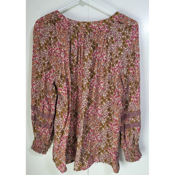 Jane + Delancey Women's M Floral Boho Lace Trim Blouse Peasant Tassel Festival - Picture 2 of 9